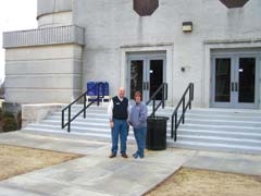 Roger Evans of RCB, Relay For Life of Rogers County chair, and Dawn Tatro of 
RSU Athletics, in front of the Rogers State University auditorium, which will come to life the night of the relay.