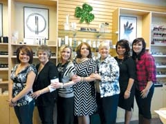 The friendly staff of Merle Norman Cosmetics &amp; Bella Capelli Salon (L to R): Katie Stone, stylist; Barbara Cutsinger, beauty consultant and makeup artist; Donielle Dingsor, stylist; Suzanne Arrington, beauty consultant and makeup artist; Sue Hicks, owner; Jennipher Easterby, beauty consultant, makeup artist and nail technician; and Jade Henigman, stylist.