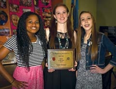 Salvation Army Youth of the Year Award winner Neariah Persinger celebrates with Faith Zackery and Bethany Jones, Jr., Youth of the Year nominees. All three are members of the Broken Arrow Club.