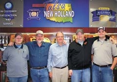 The Tulsa New Holland management team includes (L to R): Parts Manager John Asmus, 
General Manager Kelly Umphrey, Owner Mike McCrate, Sales Specialist Tim McCrate and 
Service Manager Travis McCrate.