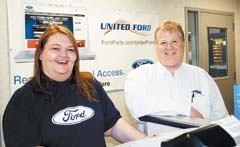 Nancy Yingst and General Manager Rusty Magiera at United Ford Parts Distribution Center.