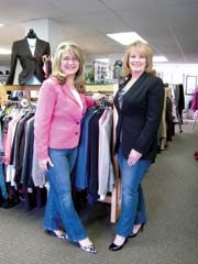 Ronda Adkisson, Executive Director for Dress for Success Tulsa, and Pat Simmons, President, log practice time for the ­annual Stiletto Sprint.