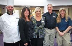 Part of the staff at Silver Arrow Estates in Broken Arrow ­includes Chef Chris Payne, Community Sales Leader Beth Ashcraft, Managers Vicki and Paul Thielker, and ­Claudia Miller, maintenance.