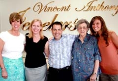 Vincent Anthony Jewelers staff members look forward to helping you make selections for Mother’s Day. (L to R): Rhonda, Connie, Lonnie Iannazzo, Geri and Ashley.