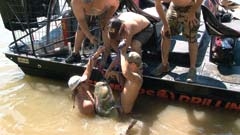 Kaleb Summers and his team wrestled a 70-pound flathead catfish into their boat to win the 2012 Okie Noodling ­Tournament in Pauls Valley last June.