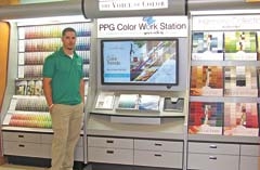 Adam Goss, store manager at the Claremore Spectrum Paint, stands beside the PPG Voice of
Color display with an interactive flat screen that allows you to search color and view different
color schemes in several different room settings. You can then e-mail any colors that you liked
in the store to yourself from that screen.