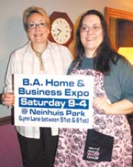 Kathy Reynolds of the Broken Arrow Area Chamber of Commerce and Teri Hiatt of Pampered Chef look forward to Broken Arrow’s Home &amp; Business Expo 2010, scheduled for Saturday, August 21 at Nienhuis Park.