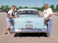 Lucinda and Ron Casteel, co-chairs of the 8th annual Gospel Sing &amp; Car Show, pose with their pride and joy.