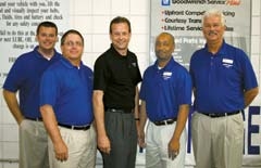 Service Manager Kevin Copeland (center) and Service Advisors Jeff Breedlove, Sam Griffith, Mike Rener and Randy Brooks look forward to seeing all area Saturn owners at South Pointe Chevrolet’s Saturn open house on June 19.