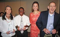 Goodwill Annual Awards Winners are (l-r): Achiever of the Year Mary Park, Graduate of the Year Kevin Anderson, awards presenter and emcee Kristen Dickerson/KTUL Evening News Anchor, and Employee of the Year Robert Mayfield.