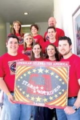 American Heritage Bank Fourth of July planning ­committee: (Back row L to R) Gina Belk, Betty Calley, Chris Filbeck; (middle) Stephanie Walters and Bobby Creason; (front row L to R) Nick Kindelt, Amanda Munson, Sarah McCormick and Curtis Munson.