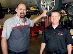 Ready to serve you: Fowler Toyota of Tulsa service ­department members Shawn ­Replogle, master diagnostic technician; and Shane Wohl, service director.