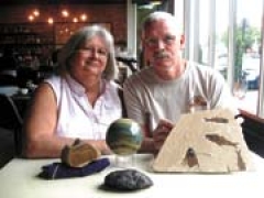 Tulsa Rock and Mineral Society (TRMS) members Liz and Ben Thomas display some of their favorite finds.