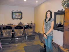 Hairstylist Joy Moyer at her workstation at Shear Elegance Salon in Broken Arrow.