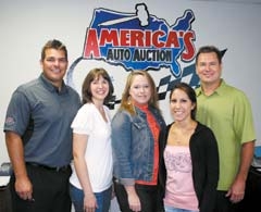 The friendly staff of America’s Auto Auction ­includes (L to R): Sales Manager Doug Pirnak, Afton Volner, Suzanne McKnight, Summer Walker, and General Manager Monte Freeman.