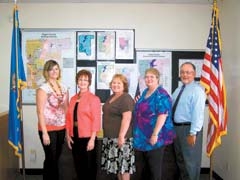 The staff of the Rogers County Election Board includes (L to R): Katie Theall, Rebecca Dealy, Teresa Hardesty, Karen Flowers and Roy Hancock.