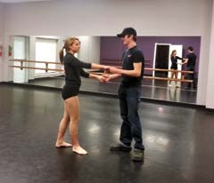Paige Montgomery and her partner, Joel Reimer, practicing their dance steps for last year’s Dancing with the Stars of Rogers County.
