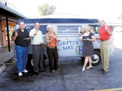 (L to R): Jeff Faust, with 1st Bank Oklahoma and drive chairman elect for United Way; Ryan Neely, with Neely Financial Service and 2010 United Way drive chairman; Donna Ross, director of the Rogers County United Way; Peggy Trease, with Claremore Regional Medical Center and president of the United Way Board; and Mark Ogle, with the American Red Cross and a United Way volunteer.