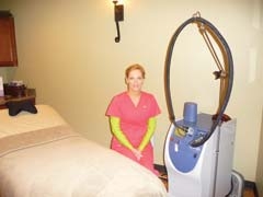 Suzanne Bessette provides laser hair ­removal using the Candela GentleLASE laser at Emerge Medical Day Spa.