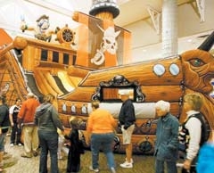 Inflatables, including the life-size pirate ship, are a highly ­anticipated part of Oklahoma Aquarium’s HallowMarine.
