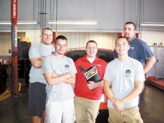 The “Pit Crew” of South Pointe Chrysler Jeep Dodge’s new Express Lane includes (L to R): Kendall Peterson, Phillip Hooper, Service Advisor Cody Cox, Matt Harmon and Lance Young.