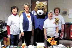Alpha Rho Chapter members at last year’s Craft Show concession stand (L to R): Sally Tucker, Paula Frerichs, Fergie Bear, Bev Schwarzkopf, and Connie Frieze.