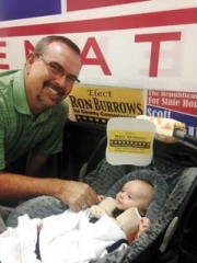 Ron Burrows at the 100th Anniversary Rogers County Fair with Cutter Willhour, his youngest supporter.