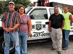 Family owned and operated S&amp;W Tree Specialists provides services including tree trimming, plant health care, lawn treatment and mowing. (L to R): Dale Hughes, Leilani Hughes, Bryan 
Merseburgh and Raymond Bearpaw.