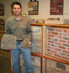 Dagan Heaps with just a few of the many choices available from Impressions in Stone. The stone he is holding on the left is a man-made stone, the other is natural.
