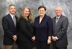 RCB Bank Business Services Group NE Oklahoma members from left to right: Eddie Curran, VP, Manager; Lisa Reed, Sales Implementation Specialist; Myrtle Prather, VP, Business ­Development; and Allen Ledbetter, Sales Representative.