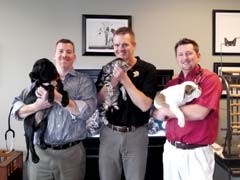 From left, Dr. Chris Kelley, Dr. Greg Strathe and Dr. Bryan Spriggs, co-owners of the newly merged SAHO/Strathe ­Veterinary Hospital.