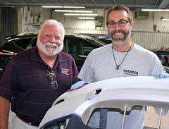 Premier Collision owner Ralph Higinbotham and Paint Technician Chris Bloyed are extremely pleased with the PPG Waterborne Paint System by PPG, which the shop began using in 2009 to improve air quality and the environment.