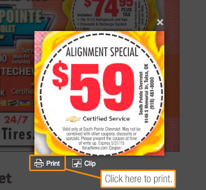 The location of the print coupon button