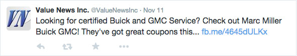 Value News Twitter feature for Marc Miller Buick GMC.