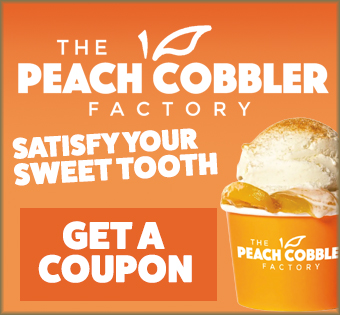 Image of Peach Cobbler Factory advertisement Image of Peach Cobbler Factory advertisement